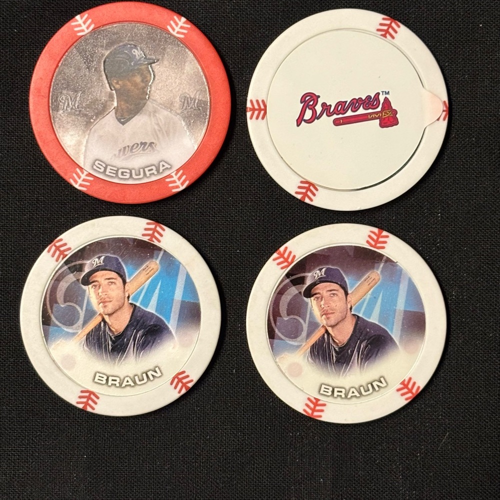 Topps MLB trading chips, Atlanta braves collectible baseball memorabilia